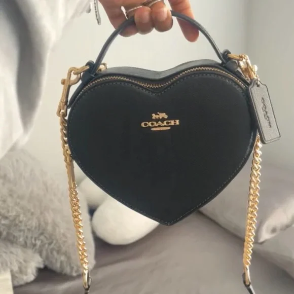 Coach Black Heart Mini Bag with Gold Chain - Picture 1 of 2